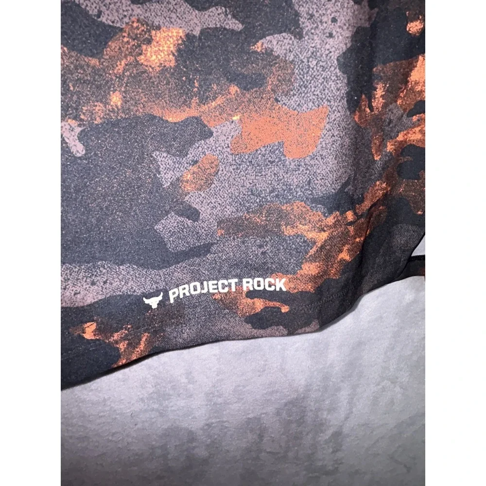 Under Armour Project Rock Shorts Mens 2XL Orange Black Camo Athletic Gym